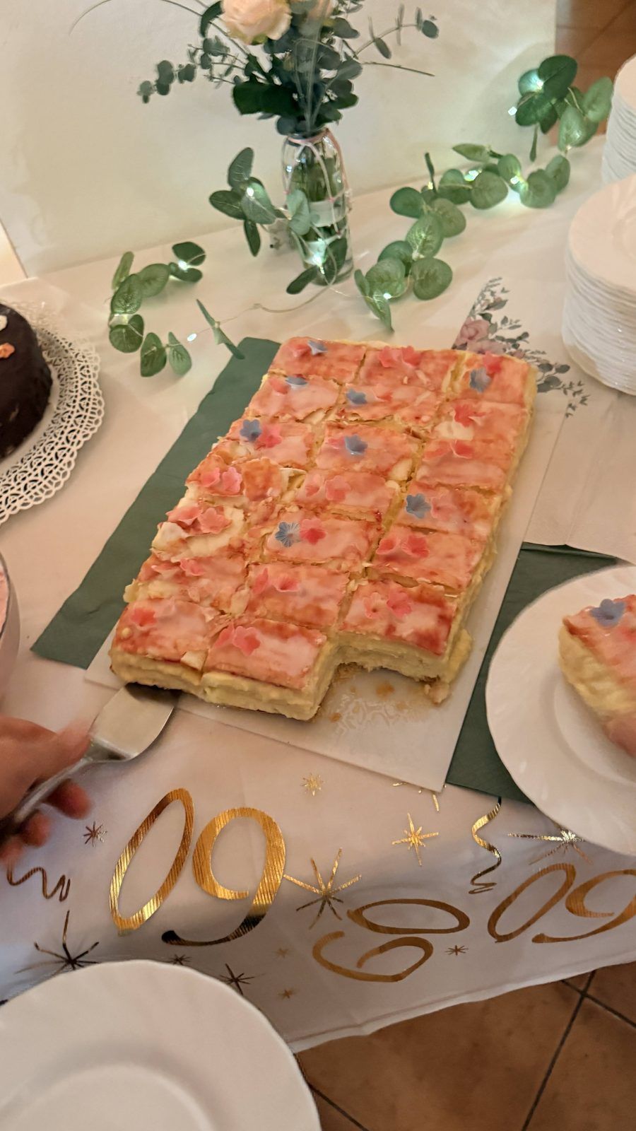 Sheet cake with pink icing