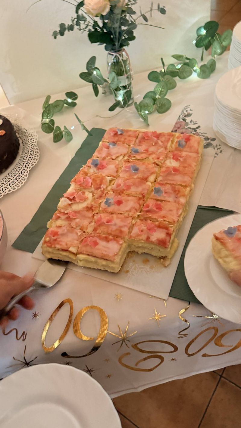 Sheet cake with pink icing